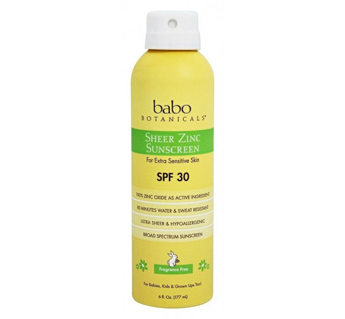 Спрей Babo Botanicals Sheer Zinc Sunscreen SPF 30 із цинковим сонцезахисним кремом 177 мл